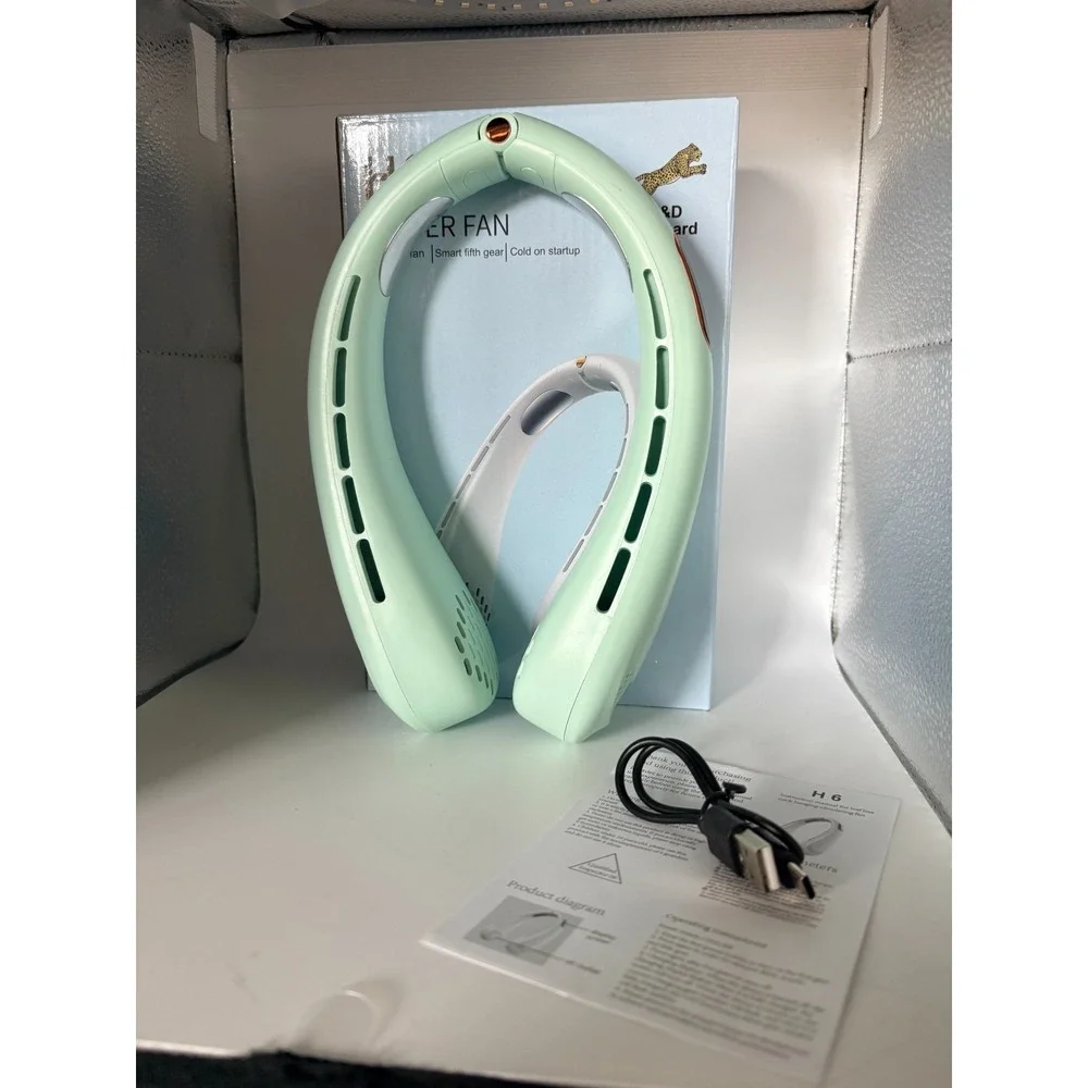 S&D leopard Rechargable H6 Halter Fan Mint Green - NIB WORKS GREAT